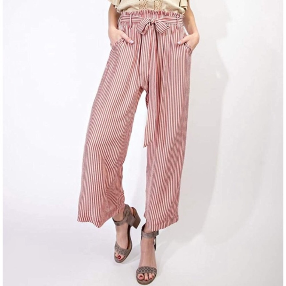 ANTHROPOLOGIE • EASEL Striped Paper Bag Crop Wide Leg Palazzo Pants